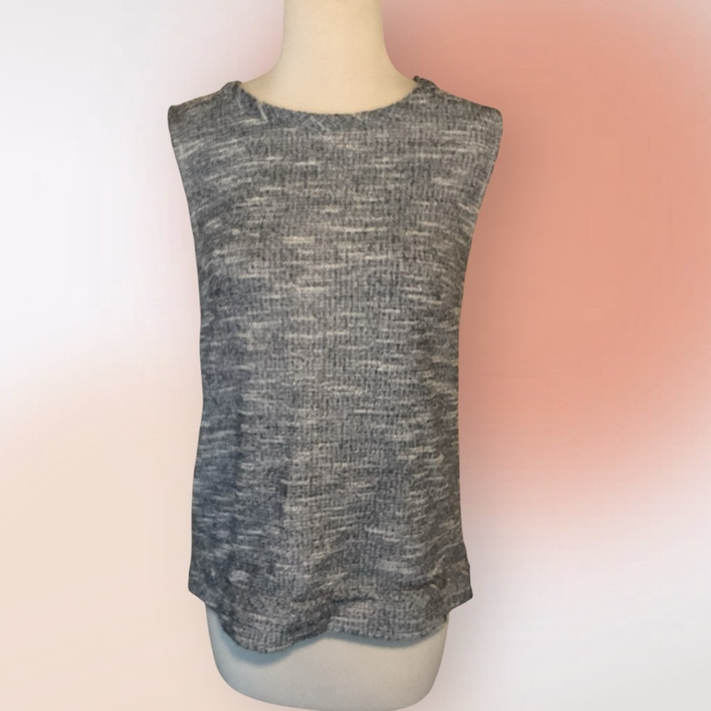 Ann Taylor Petites Navy Gray & White Textured Tweed Sleeveless Top Size PM